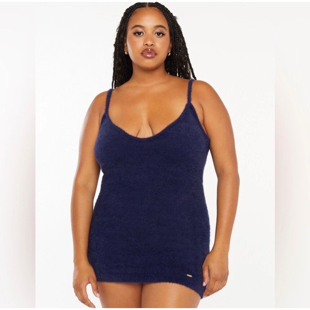 Savage x Fenty fluff it up slip navy blue purple soft sleeveless mini slip dress